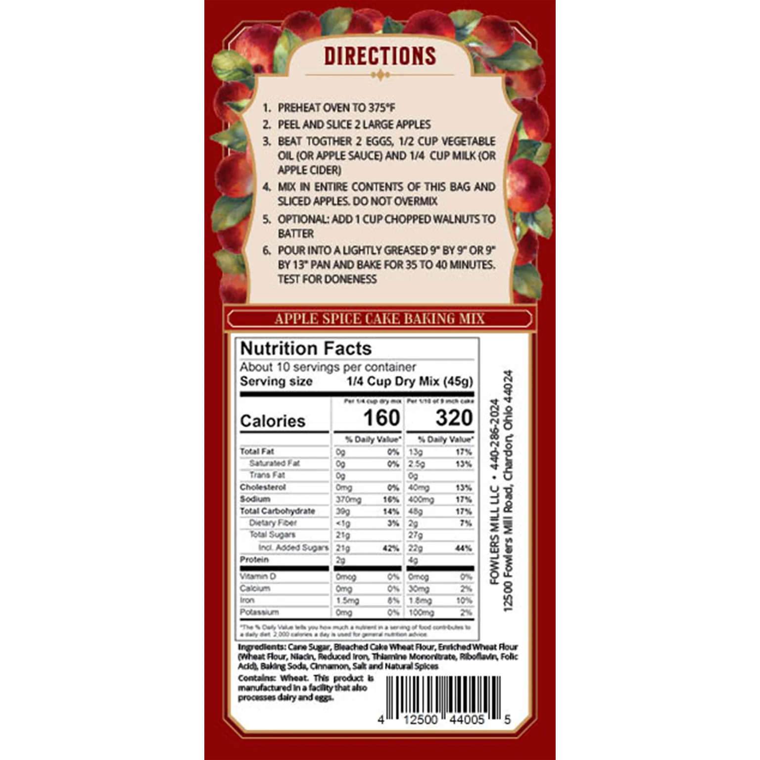 Fowler's Mill Apple Spice Cake Mix