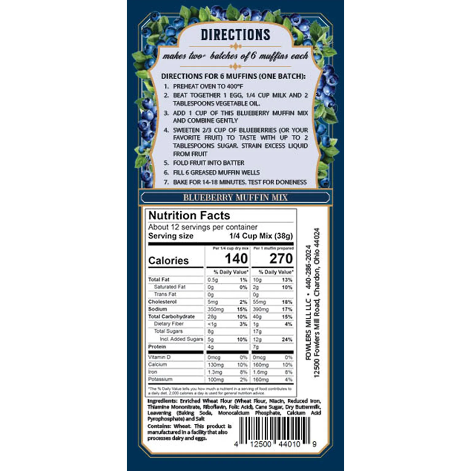 Fowler's Mill Blueberry Muffin Mix
