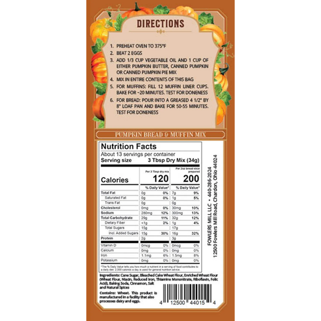 Fowler's Mill Pumpkin Bread & Muffin Mix