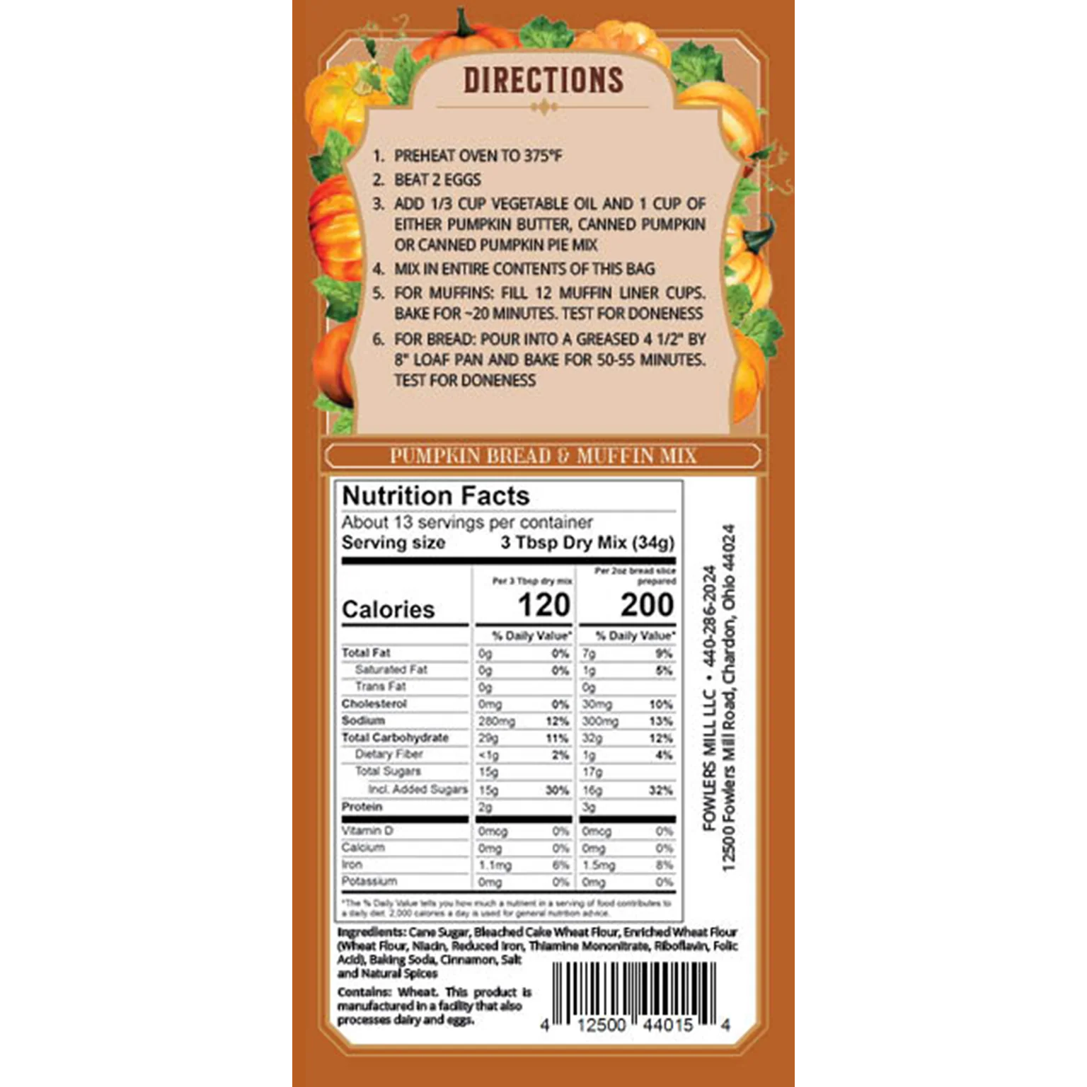 Fowler's Mill Pumpkin Bread & Muffin Mix